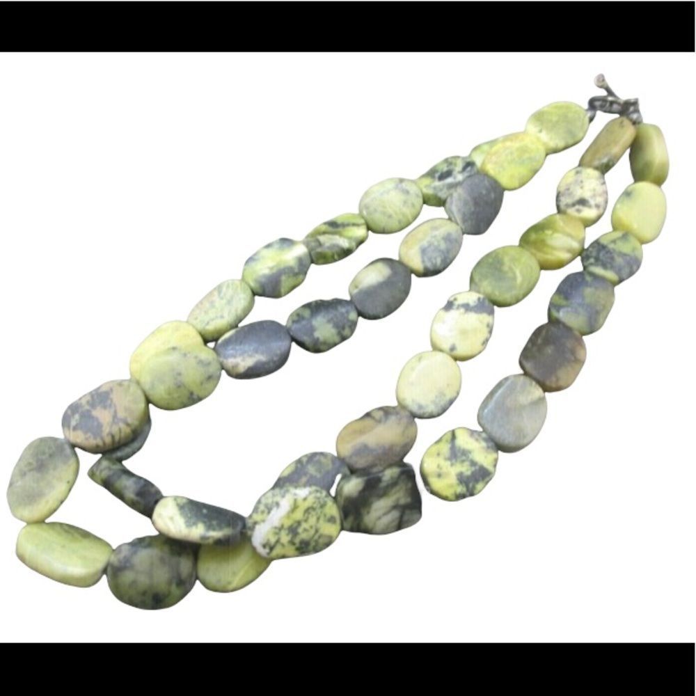 Vintage Sterling Double Strand Chunky Oval Fuchcite Necklace